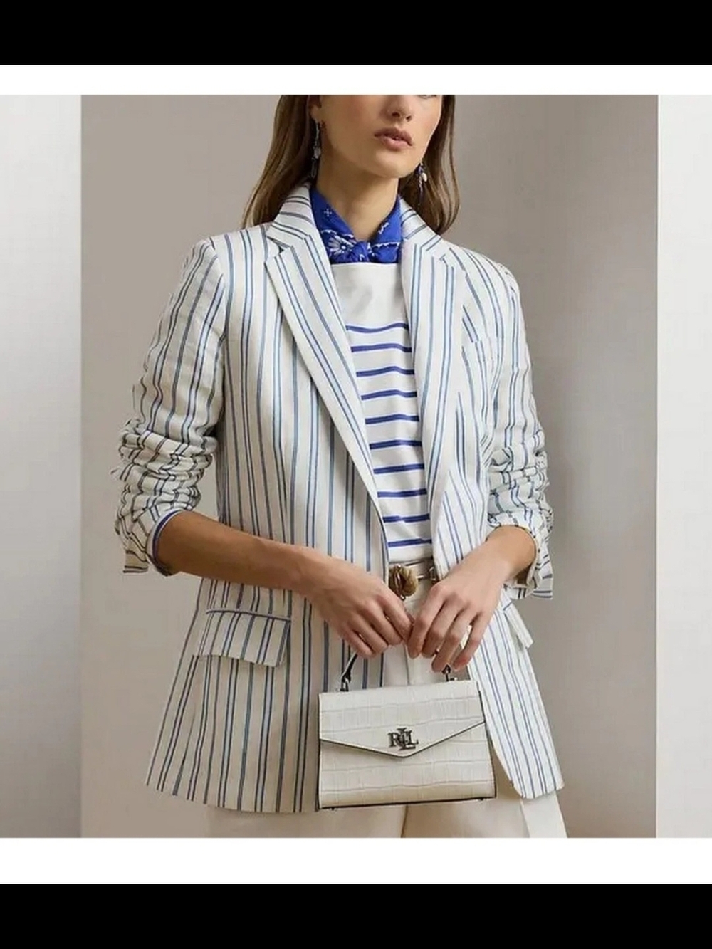 Lauren Ralph Lauren Striped Blazer White Blue Multi Womens NWT
